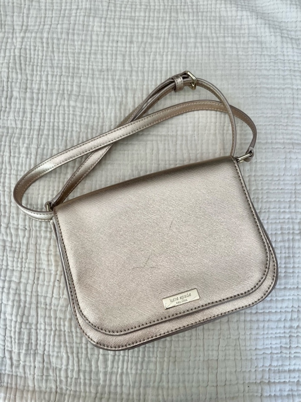 Kate Spade Rose Gold Foldover Crossbody Handbag Purse Bag